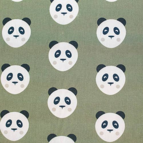 Coton kaki imprimé panda