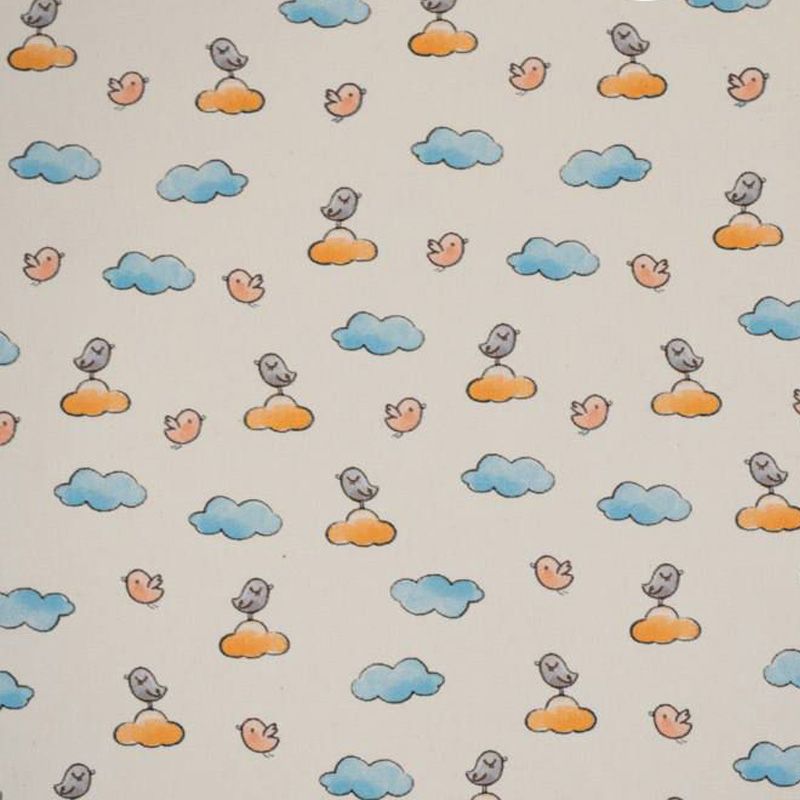 Coton bio écru motif petit oiseau sur son nuage Oeko-tex