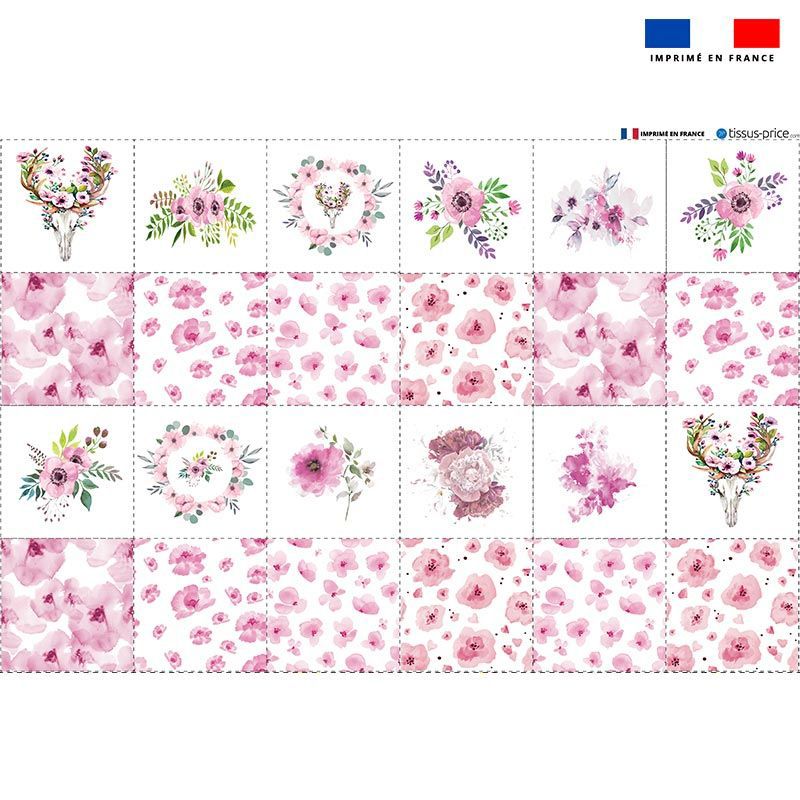 Coupon microfibre pour lingettes lavables motif fleurs printanières Oeko-tex