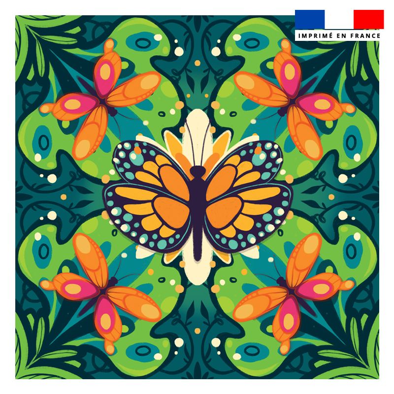 Coupon 45x45 cm motif papillon orange - Création Pilar Berrio