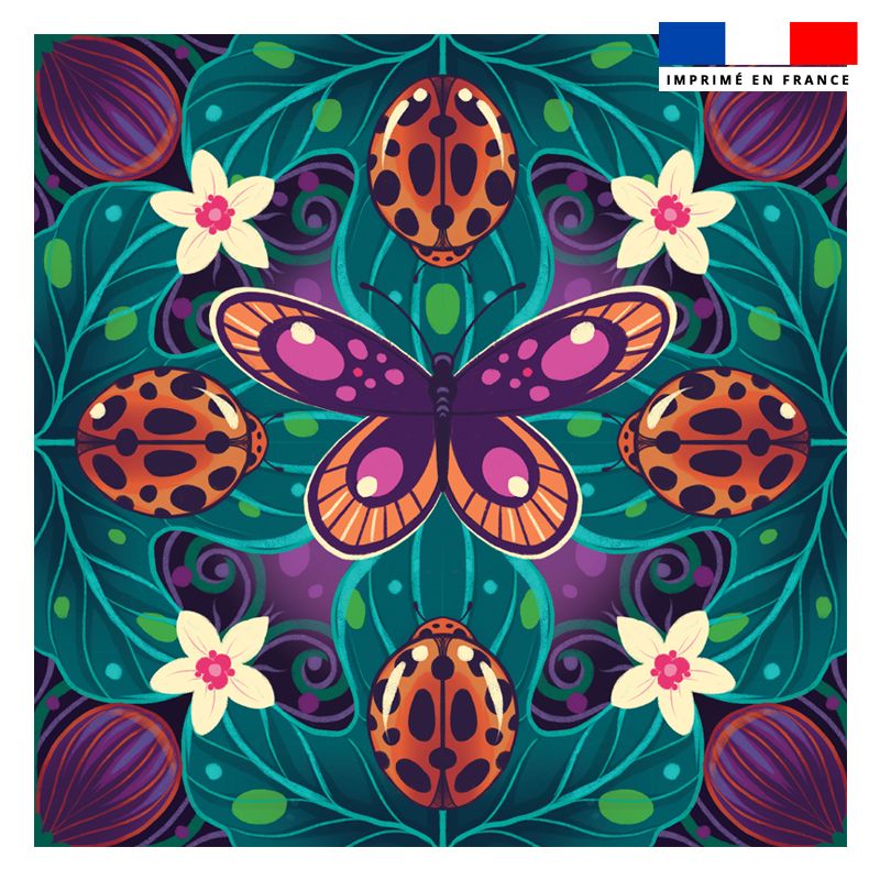 Coupon 45x45 cm motif papillon orange et violet - Création Pilar Berrio