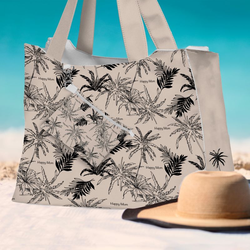 Kit sac de plage imperméable motif happy mom jungle beige - King size