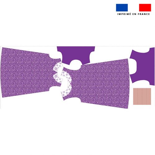 Patron robe enfant violet motif petites fleurs et dentelle