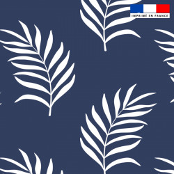 Tissu occultant écru motif feuille de palmier bleu turquin