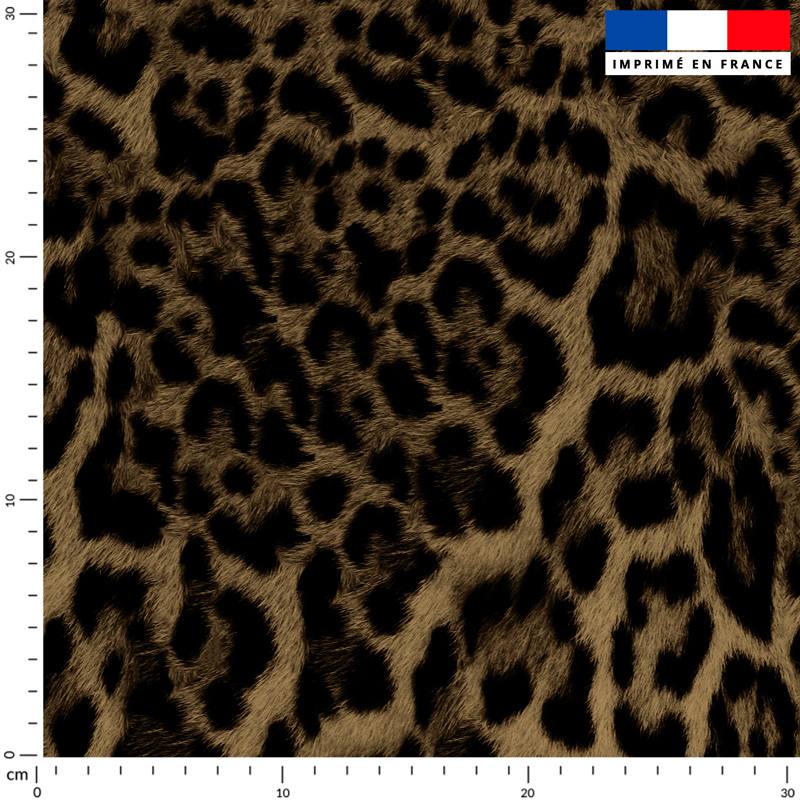 coupon - Coupon 150cm - Imitation fourrure léopard - Fond marron - Velours 294 gr/m² - 150 cm