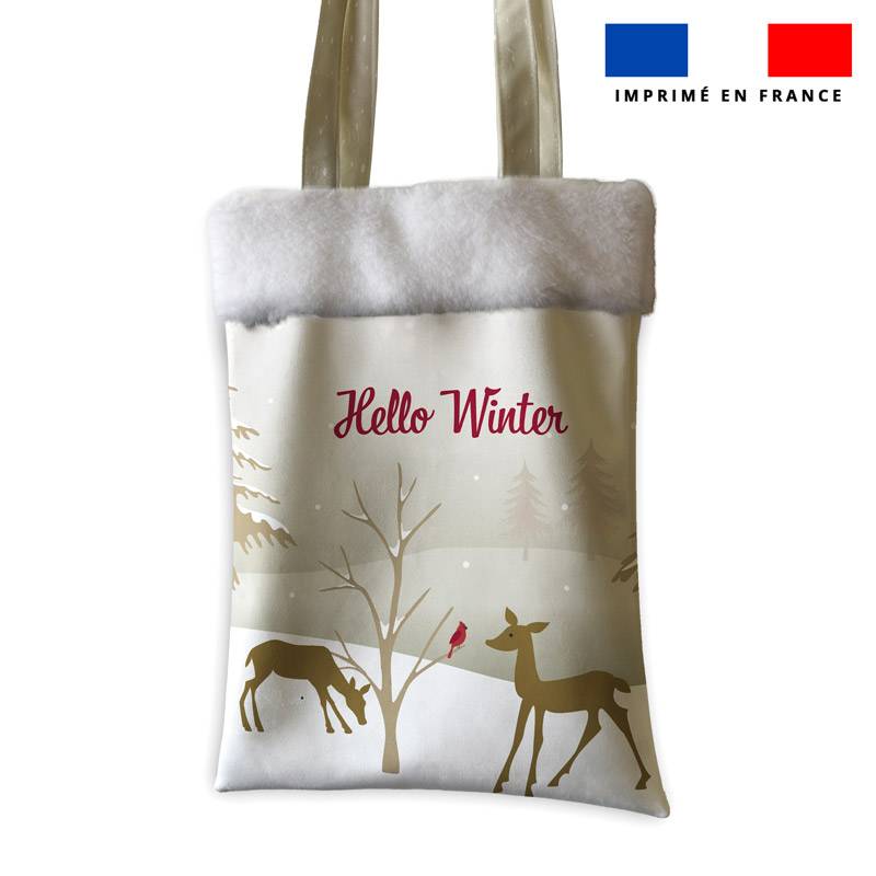 Coupon pour tote-bag motif hello winter + fausse fourrure