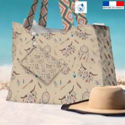 Kit sac de plage imperméable motif boho - King size