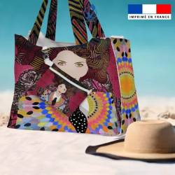 Kit sac de plage imperméable motif diva et cravate - King size - Création Lita Blanc