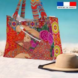 Kit sac de plage imperméable motif diva et fleur rose - King size - Création Lita Blanc