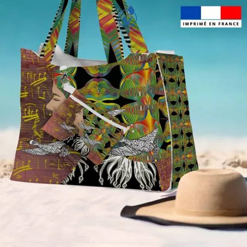 Kit sac de plage imperméable motif diva et oiseaux - King size - Création Lita Blanc