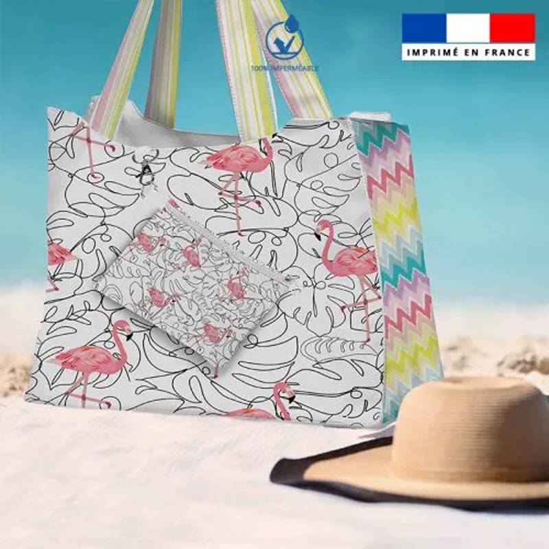 Kit sac de plage imperméable motif flamant rose - King size