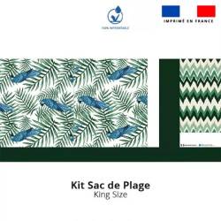 Kit sac de plage imperméable motif perroquet bleu et feuille tropicale - King size