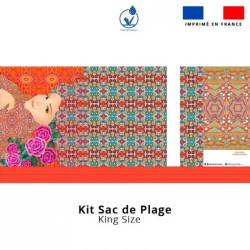 Kit sac de plage imperméable motif diva et fleur rose - King size - Création Lita Blanc