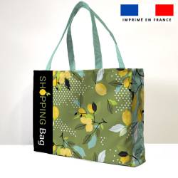 Kit sac de plage imperméable motif branches de citronnier - King size - Création Nathalie Gravey