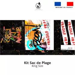Kit sac de plage imperméable motif street art avenue - King size - Création Alex Z