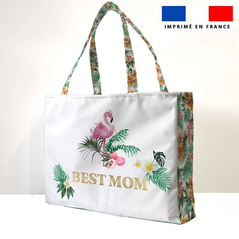 Kit sac de plage imperméable blanc motif maman exotique - King size