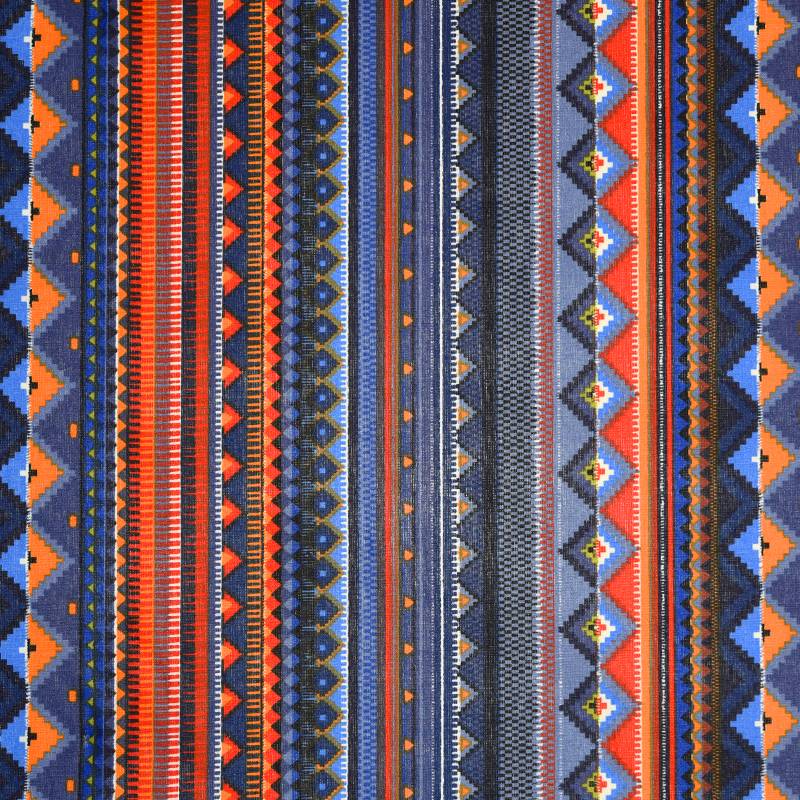Coton bleu motif dessin mexicain Oeko-tex
