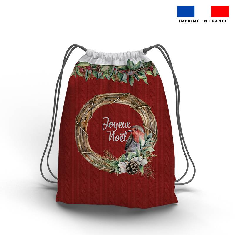 Kit sac à dos coulissant de noel motif couronne de Noel