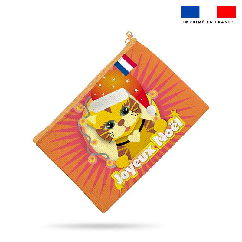 Kit pochette motif chat de Noel jaune - Création Lita Blanc