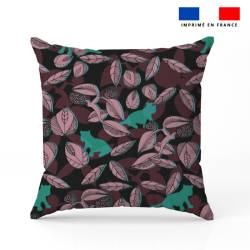 Tigre turquoise et feuilles rose - Fond bordeaux - Création Lili Bambou Design