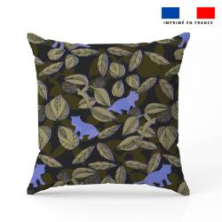 Tigre bleu et feuilles beige - Fond kaki - Création Lili Bambou Design