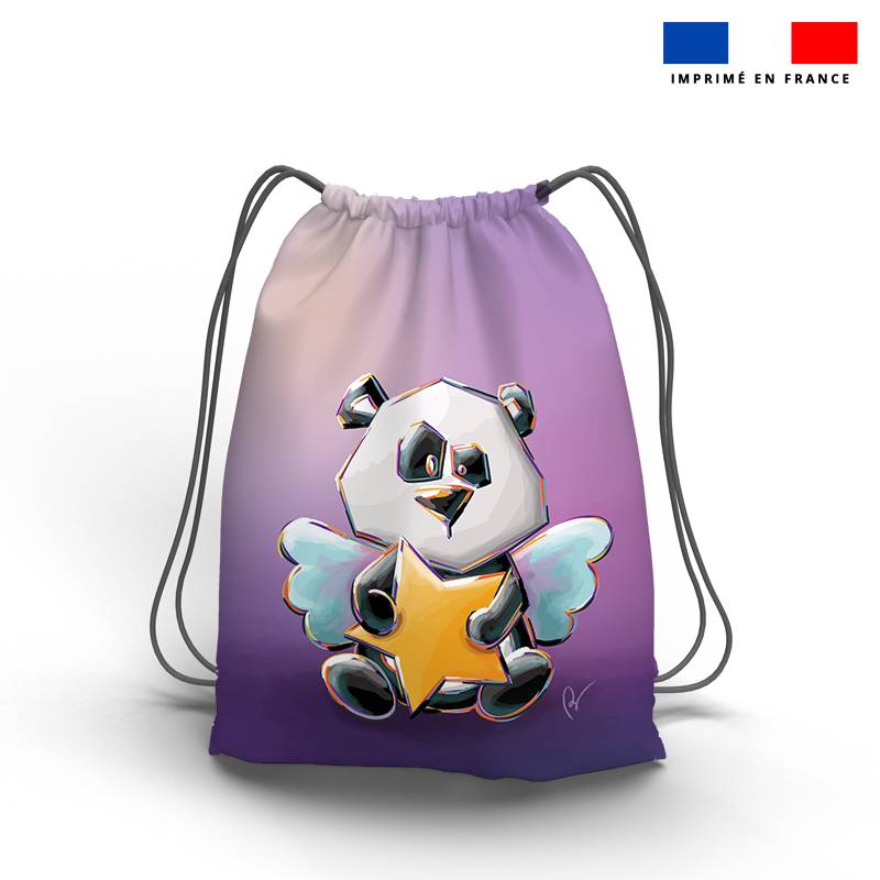 Kit sac à dos coulissant motif panda ange - Création Stillistic