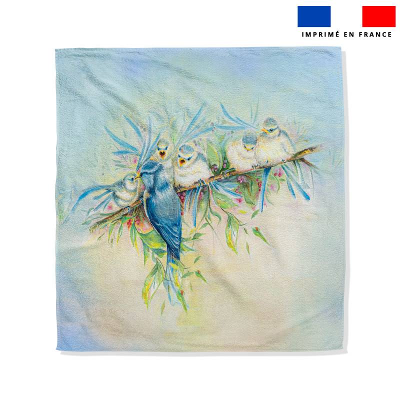 Coupon éponge pour serviette de plage double motif mésanges - Création Véronique Baccino