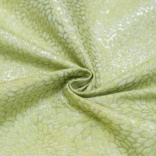 Tissu jacquard vert avec fil argenté