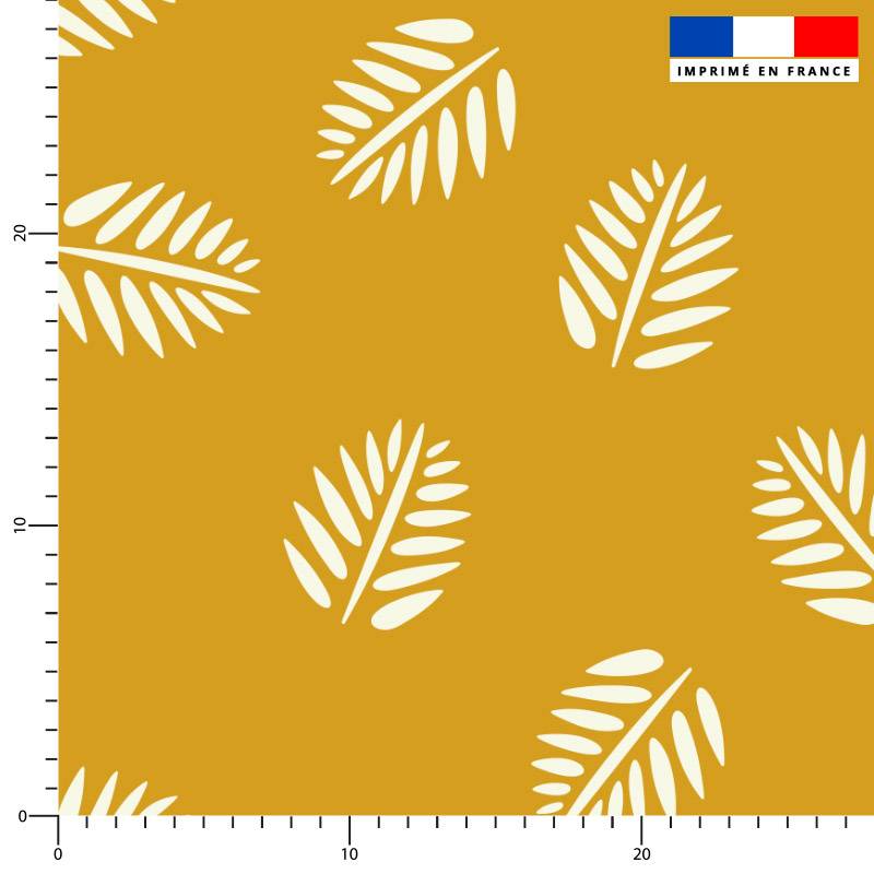 Tissu imperméable ocre motif feuille de palmier blanche Zanzibar