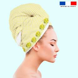Coupon éponge pour serviette turban cheveux motif mimosa