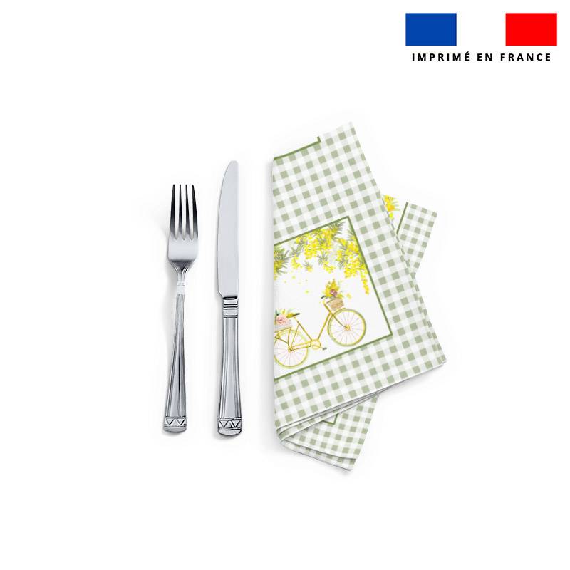 Coupon imprimé serviette de table motif vichy vert tilleul et mimosa