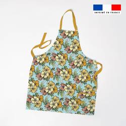 Patron imprimé pour tablier motif fleurs de verger bleu - Création Nathalie Gravey