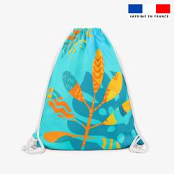 Kit sac à dos coulissant motif feuilles tropicales maitresse