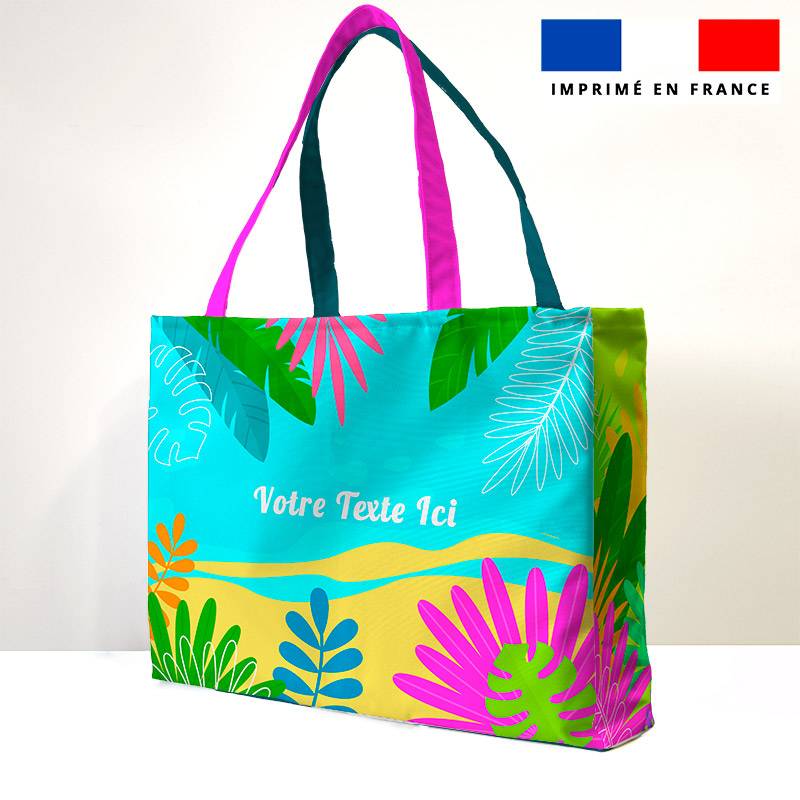Kit couture sac cabas personnalisé - Feuilles tropicales roses et bleues