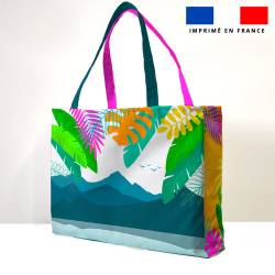 Kit couture sac cabas personnalisé - Feuilles tropicales roses et bleues