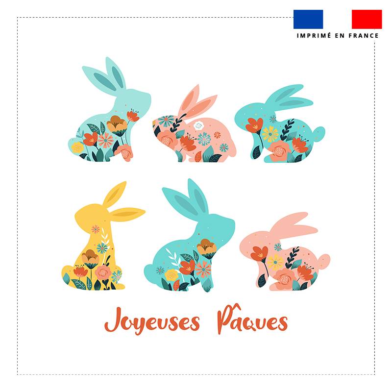 Coupon 45x45 cm motif lapins fleuris Joyeuses Pâques