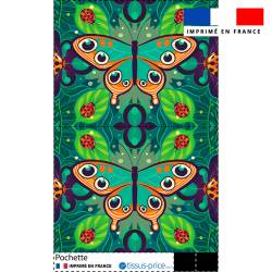 Kit pochette motif papillon orange et vert - Création Pilar Berrio