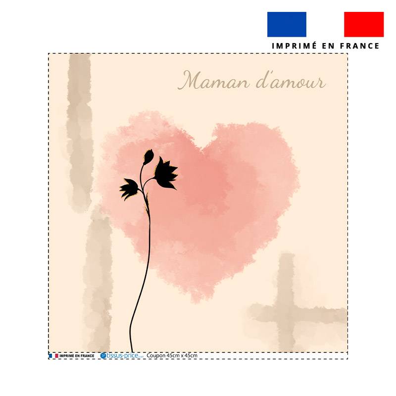 Coupon 45x45 cm motif coeur maman d'amour