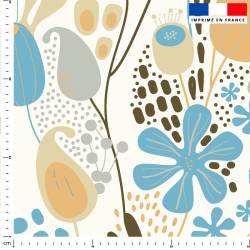 Fleurs illustration abstraite bleue - Fond écru