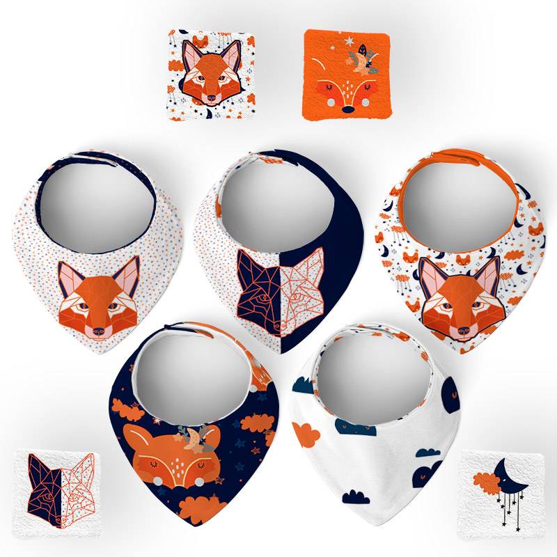 Coupon éponge bavoirs bandana motif renard