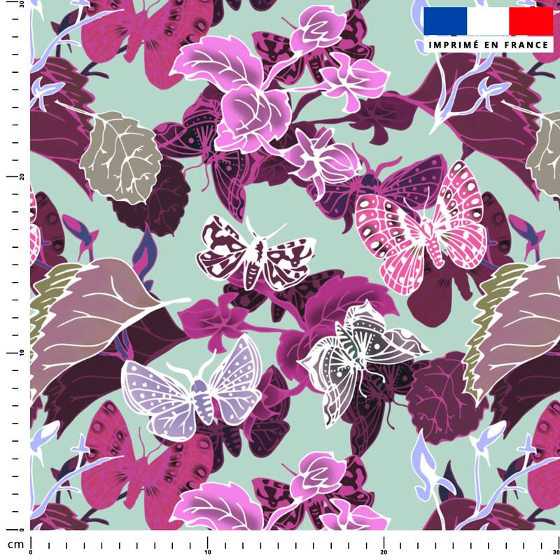 Papillons roses - Fond vert - Création Lili Bambou Design