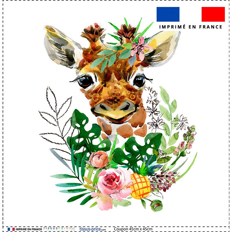 Coupon 45x45 cm motif girafon et fleur effet aquarelle