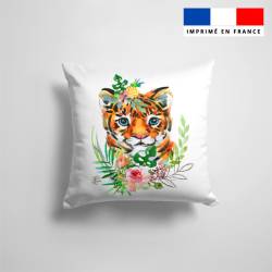 Coupon 45x45 cm motif tigreau et fleur effet aquarelle