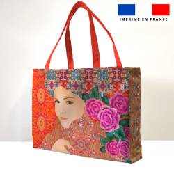 Kit couture sac cabas motif diva et fleur rose - Création Lita Blanc