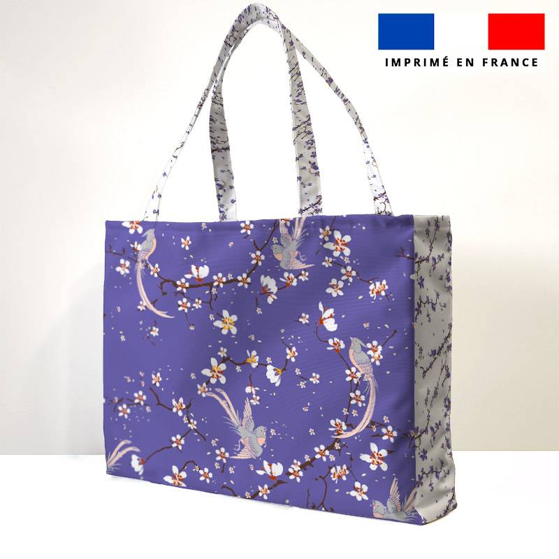 Kit couture sac cabas motif fleur de cerisier violet