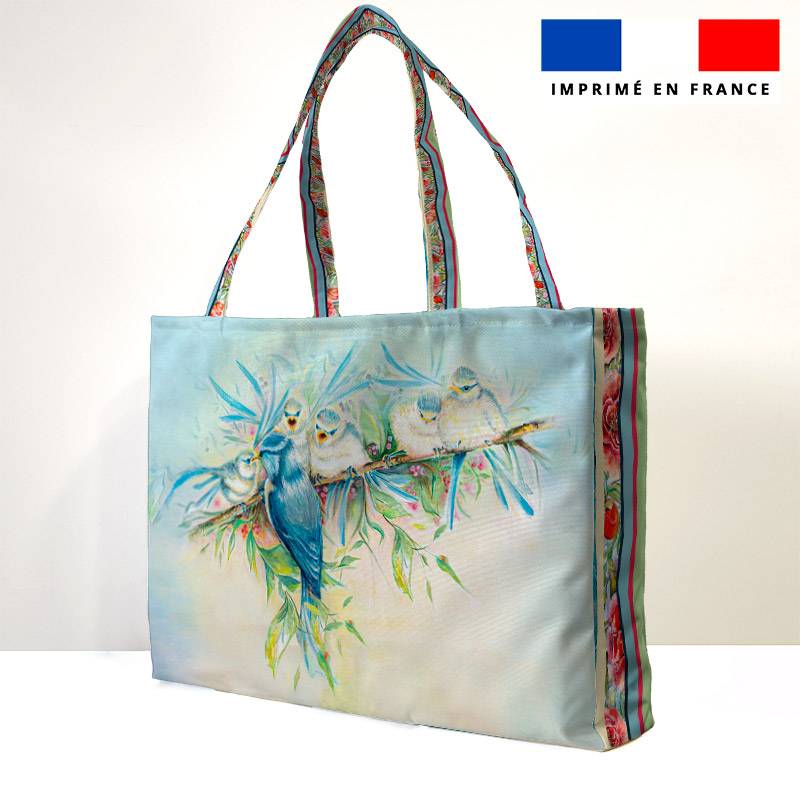 Kit couture sac cabas motif mésange - Création Véronique Baccino