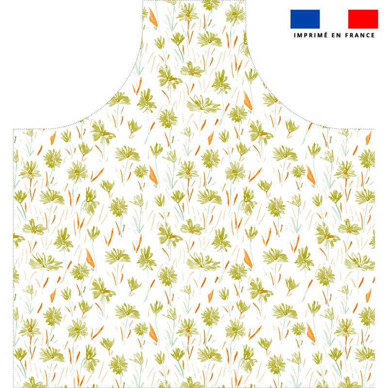 Patron imprimé pour tablier motif camomille vert - Création Zohra Designs