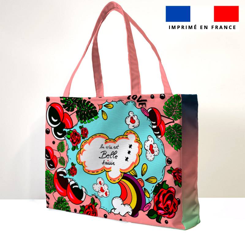 Kit couture sac cabas motif la vie est belle - Création Anne-Sophie Dozoul