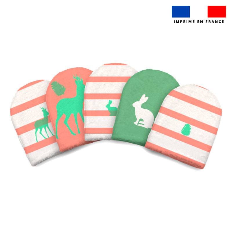 Kit mini-gants nettoyants motif marinière forêt - Création Lili Bambou Design