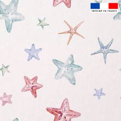Tissu minky blanc motif étoile de mer aquarelle